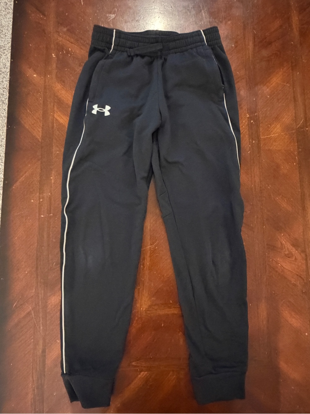 Under Armour Boys Black Jogger Sweatpants with White Piping